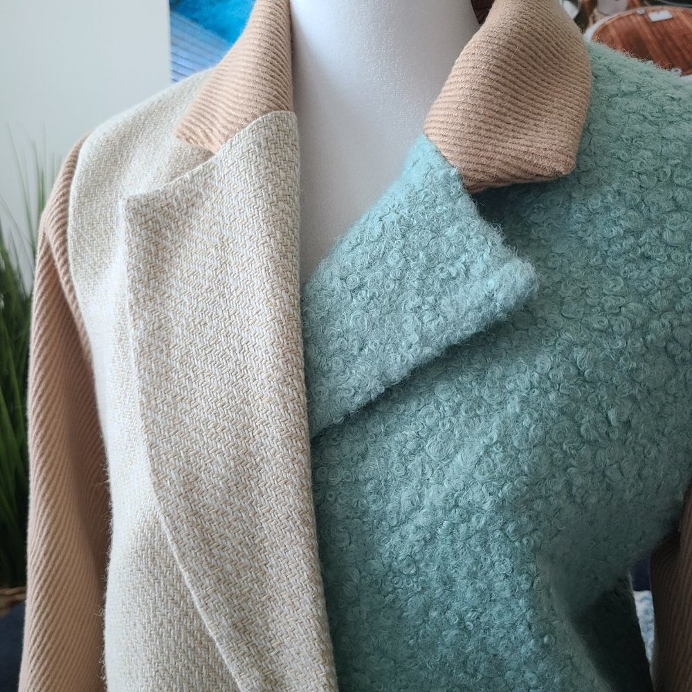 English Factory Turquoise and Tan Full Length Coat - Picture 3 of 16